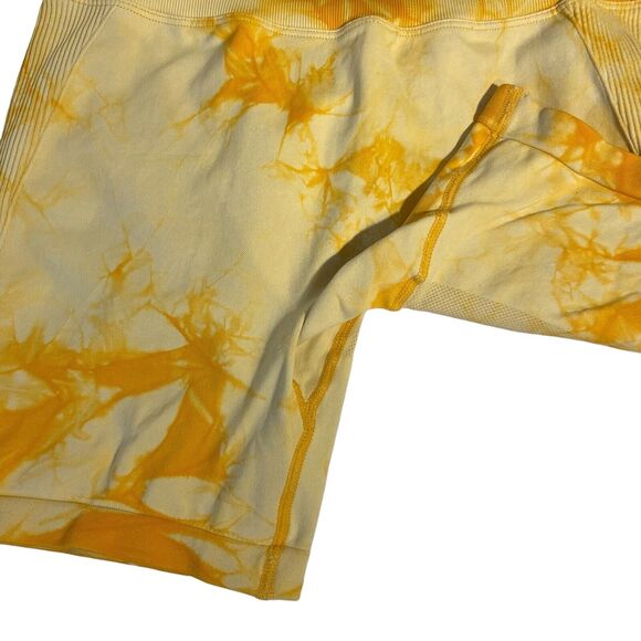Yoga Trendy Allover Print Wideband Waist Sports Short Tie Die Yellow W26 - Picture 5 of 12